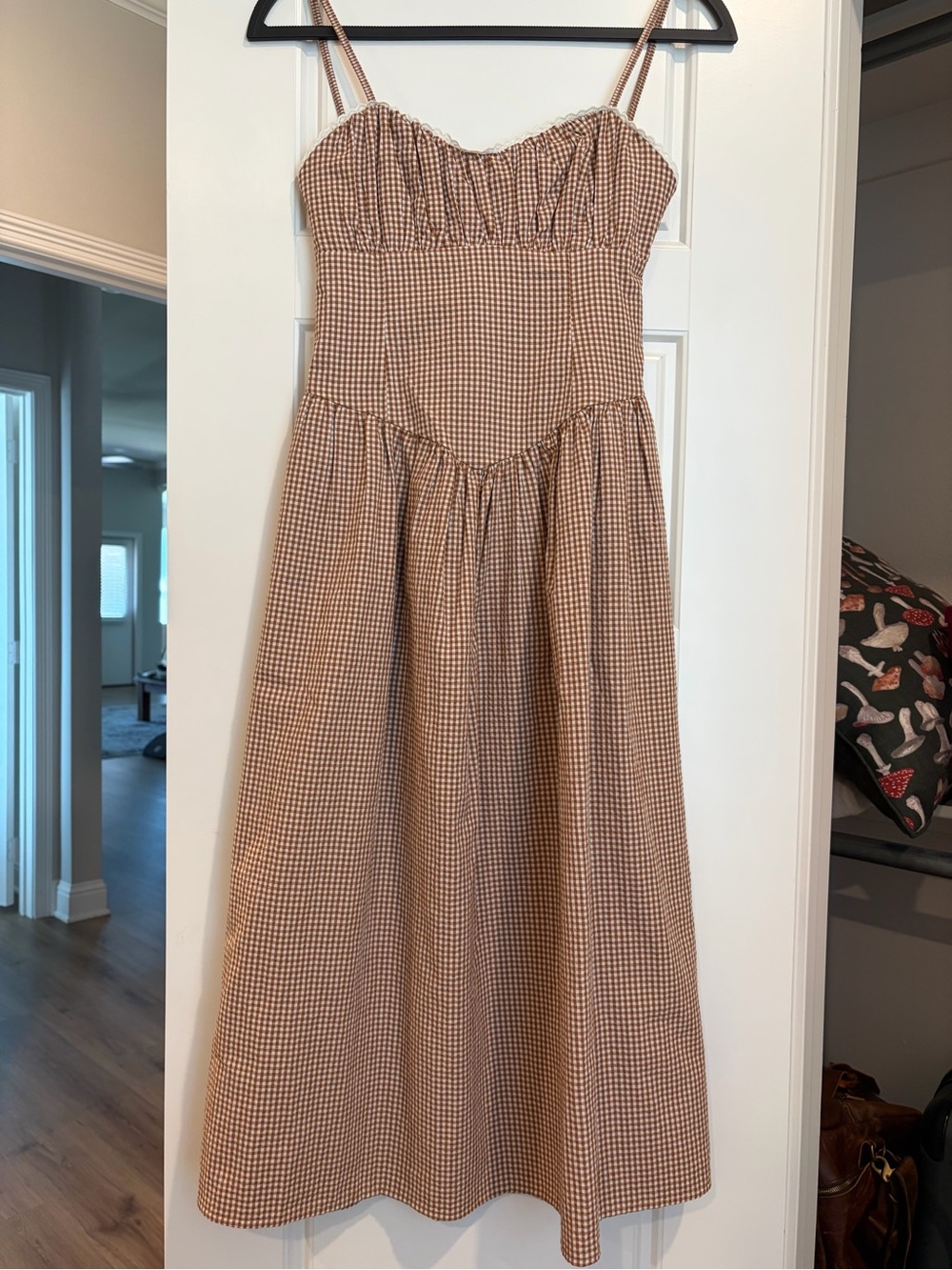 a new day Brown Gingham Midi Dress with Spaghetti Straps